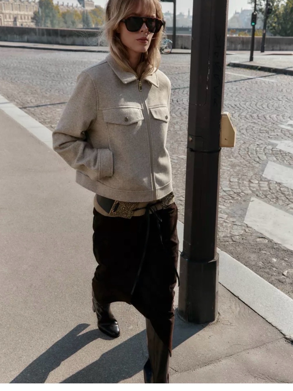 Zara Light Beige Cropped Zip-Front Jacket - Picture 8 of 10